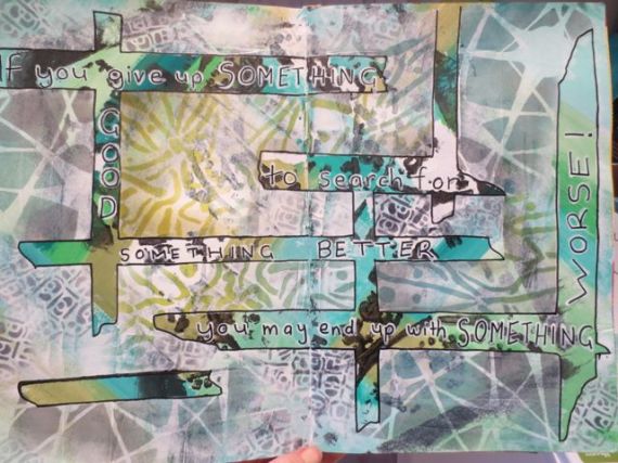 mixed media art journal with stencil girl stencils